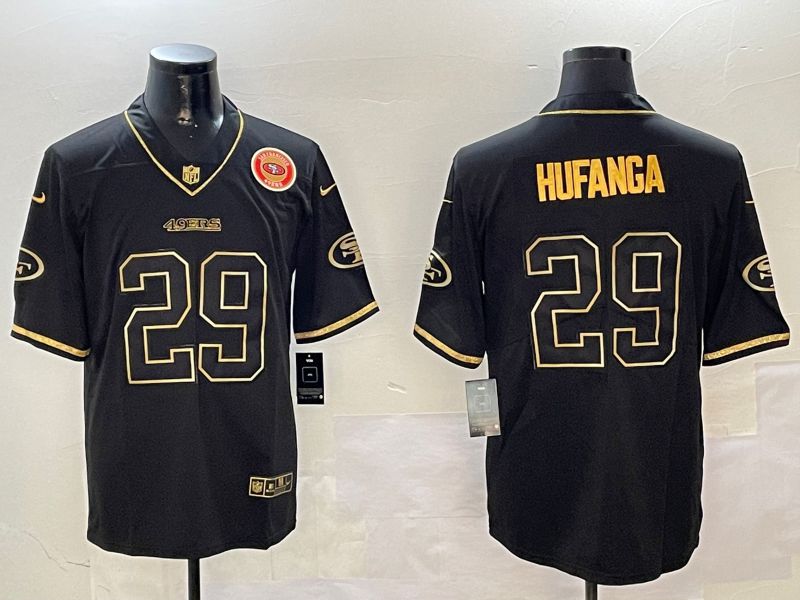 Men San Francisco 49ers #29 Hufanga Black Gold Throwback 2024 Nike Limited NFL Jersey style 6